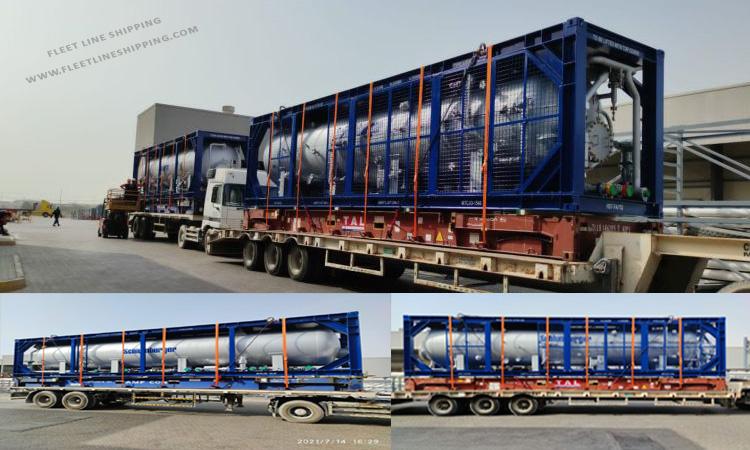 FLS gets over-length surge tanks moving in Flat Rack containers to Albania. 